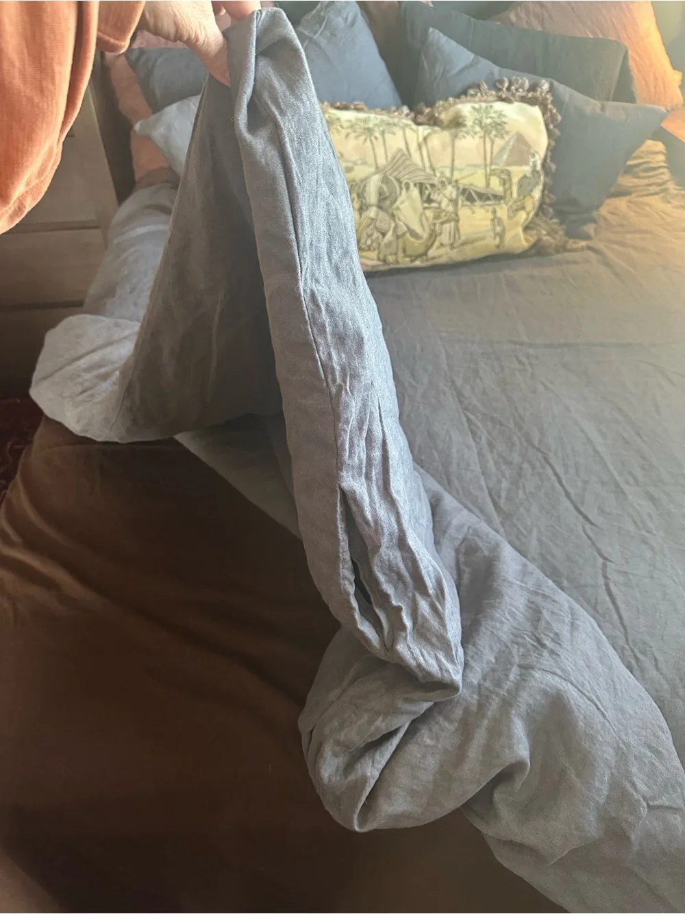 QUINCE European Linen Duvet Cover Set in Full/Queen & down comforter!! CHARCOAL
